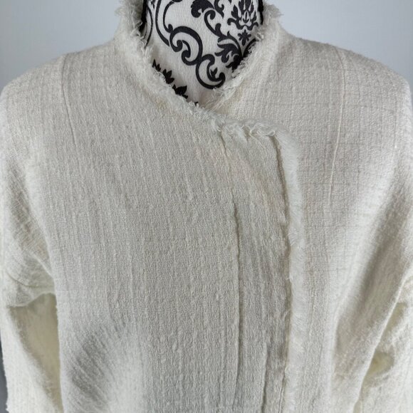 Joie Winter White Blazer Hidden Zipper Oversized Fringe Size Small Cotton Wool B - Picture 4 of 10